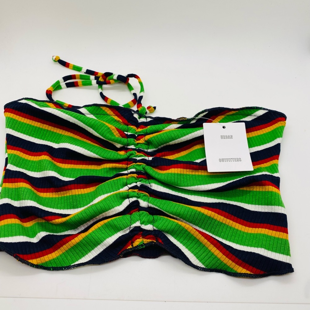 NWT Urban Outfitters Halter Crop Top Green Yellow Red Size Medium